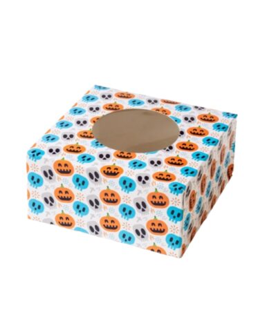 Scatola con inserto per Cupcakes e dolcetti Teschio e Zucca