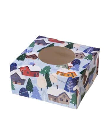 Scatola con inserto per Cupcakes e dolcetti Villaggio di Natale